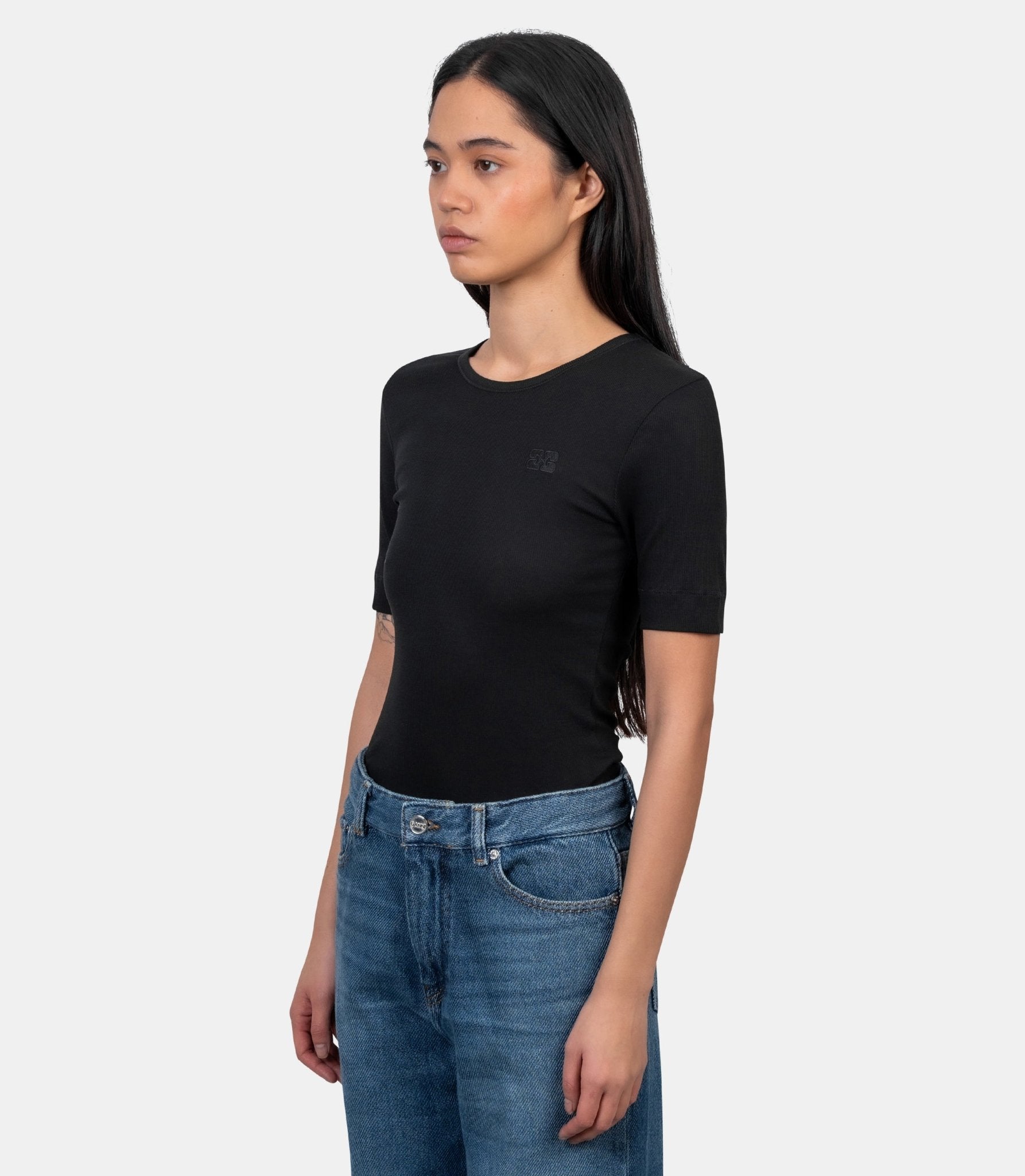 T-shirt soft cotton rib - A1050182-099-XS - Ganni