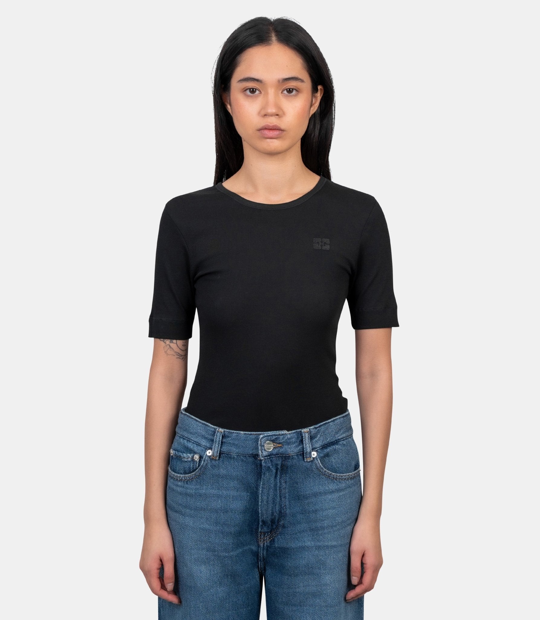 T-shirt soft cotton rib - A1050182-099-XS - Ganni