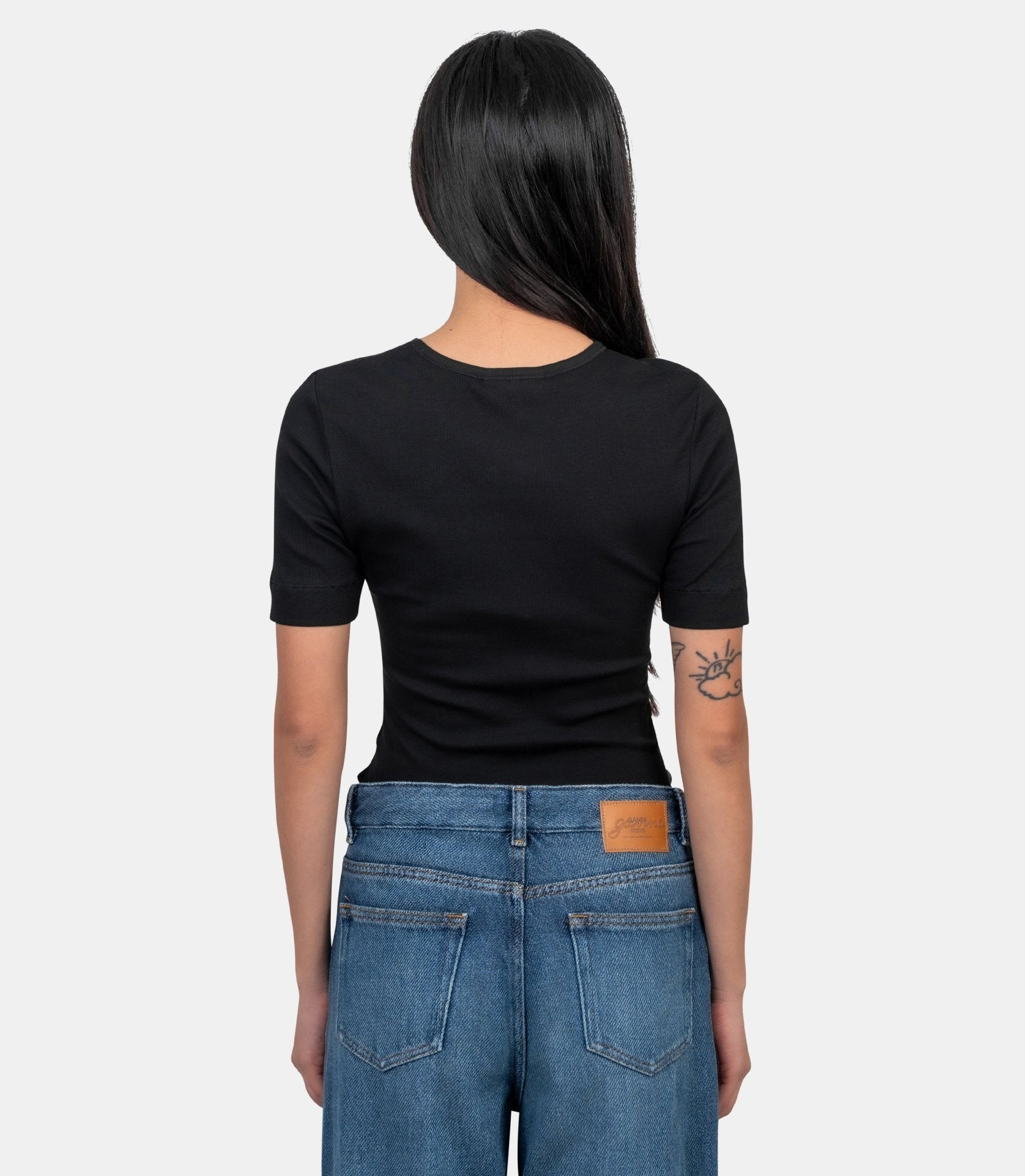 T-shirt soft cotton rib - A1050182-099-XS - Ganni