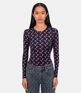 Top col rond imprimé moon - WTS006ACJER0001-CJER0001-BK90-XS - Marine serre