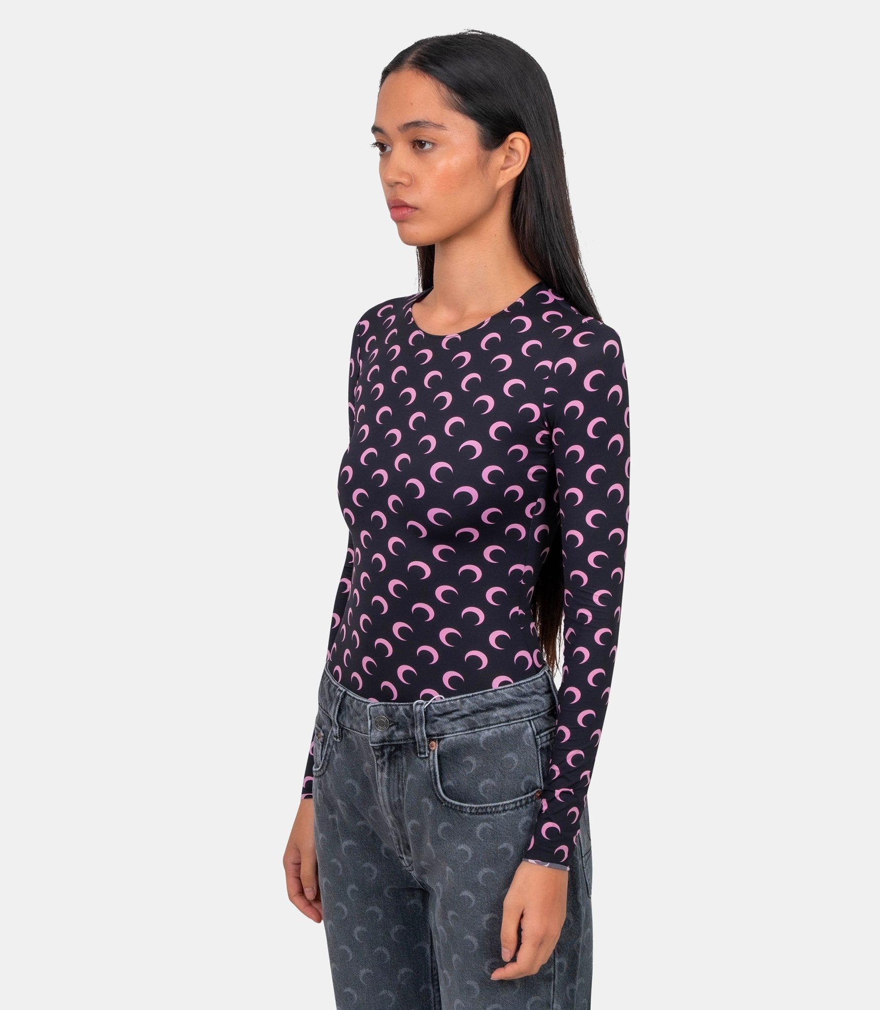 Top col rond imprimé moon - WTS006ACJER0001-CJER0001-BK90-XS - Marine serre