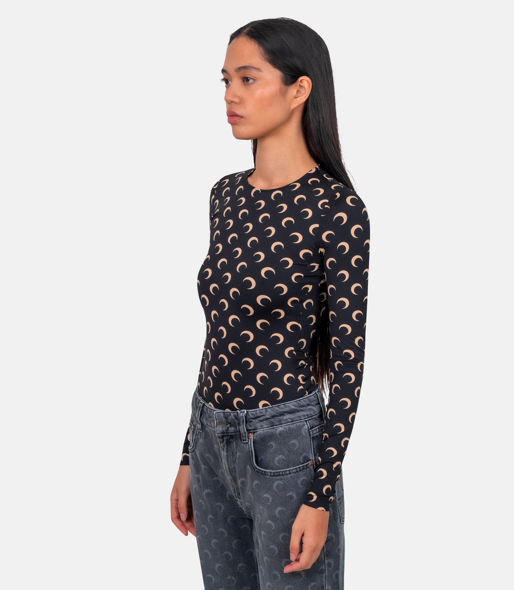 Top col rond imprimé moon - WTS006ACJER0001-CJER0001-IT99-XS - Marine serre