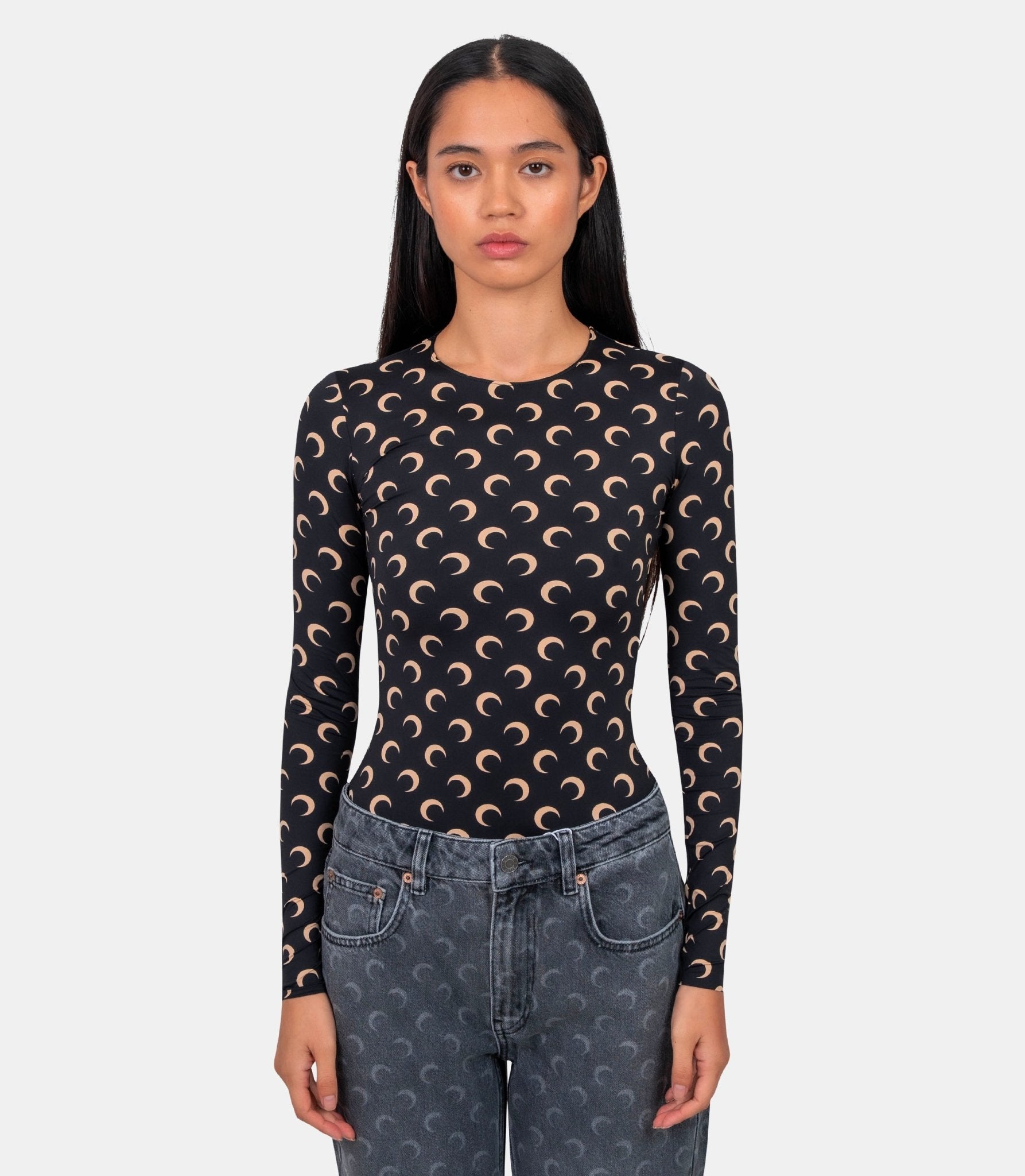 Top col rond imprimé moon - WTS006ACJER0001-CJER0001-IT99-XS - Marine serre