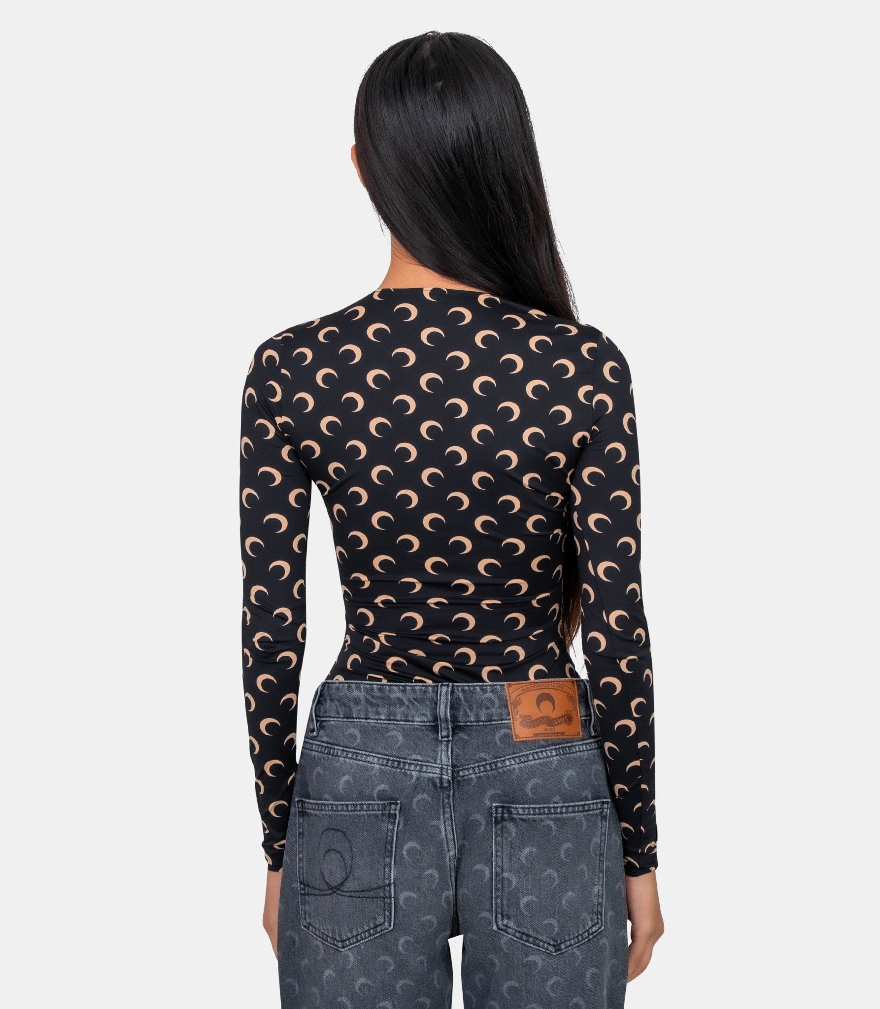 Top col rond imprimé moon - WTS006ACJER0001-CJER0001-IT99-XS - Marine serre