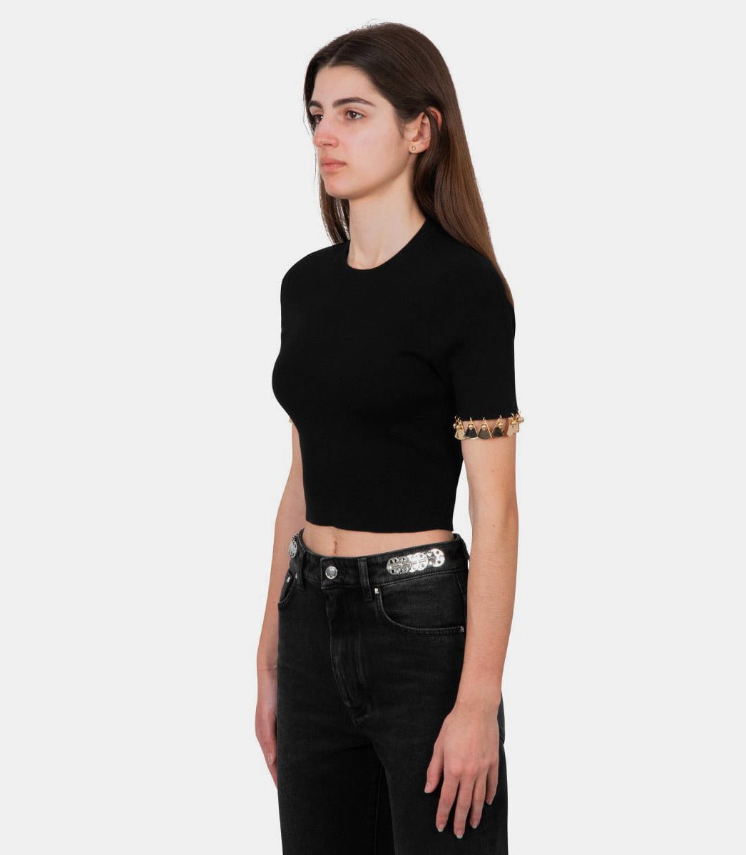 Top noir orné de détails dorés24EMPU272ML0279 - P001 - SS24 - SRabanne