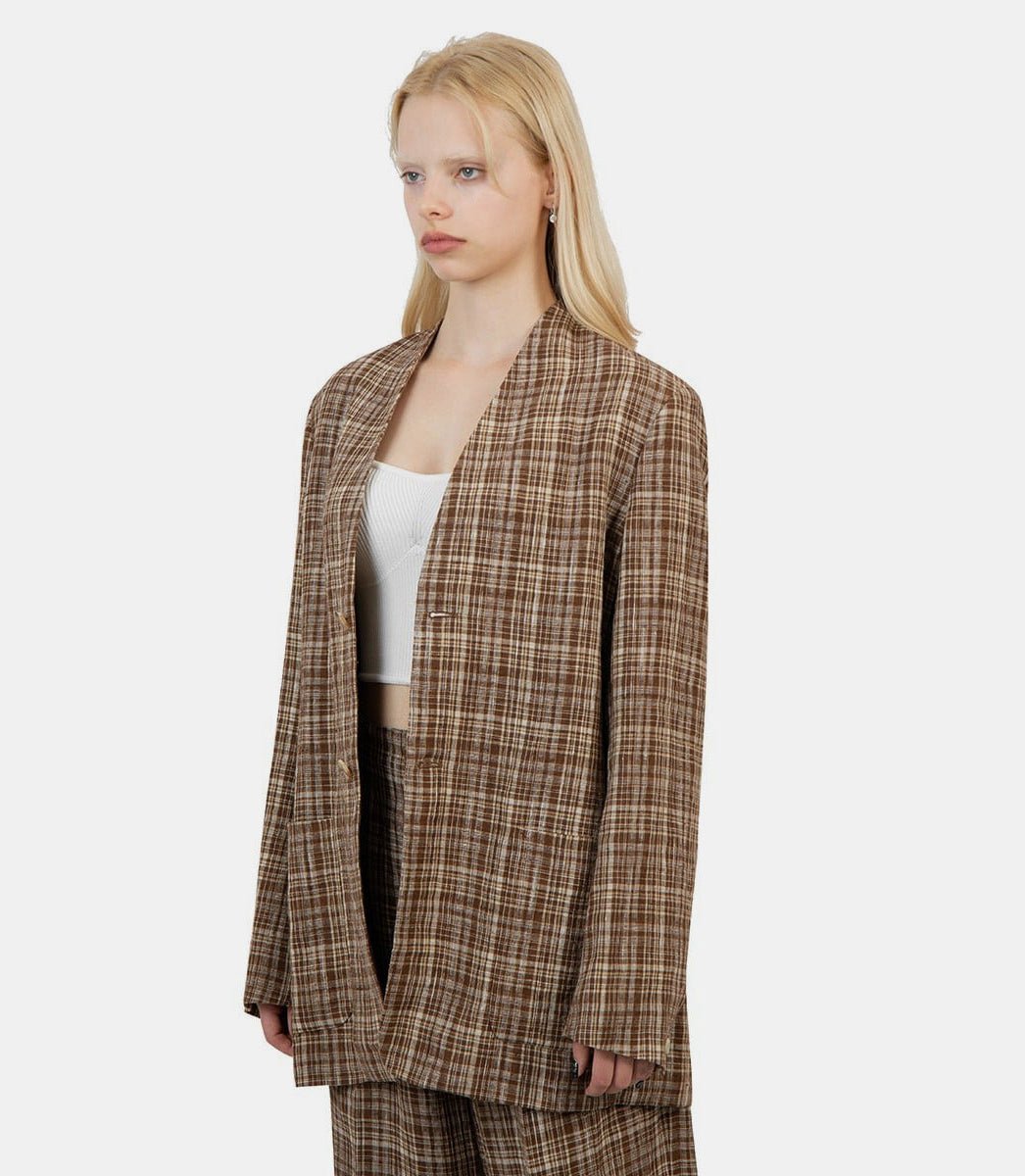 Veste à carreaux sans colA23SJ03NC - BROWNCHECK - SS23 - 1Auralee