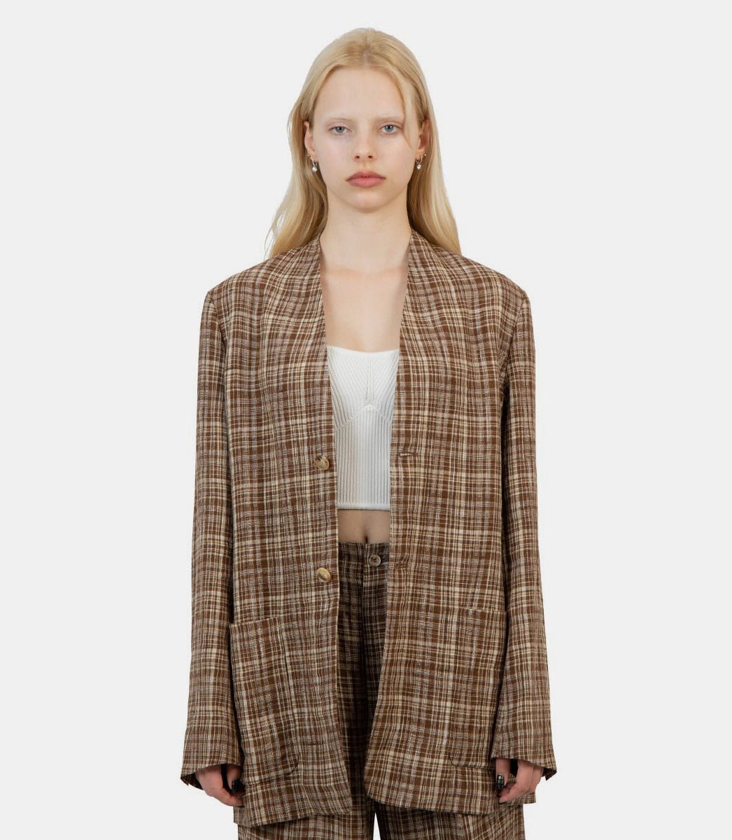 Veste à carreaux sans colA23SJ03NC - BROWNCHECK - SS23 - 1Auralee