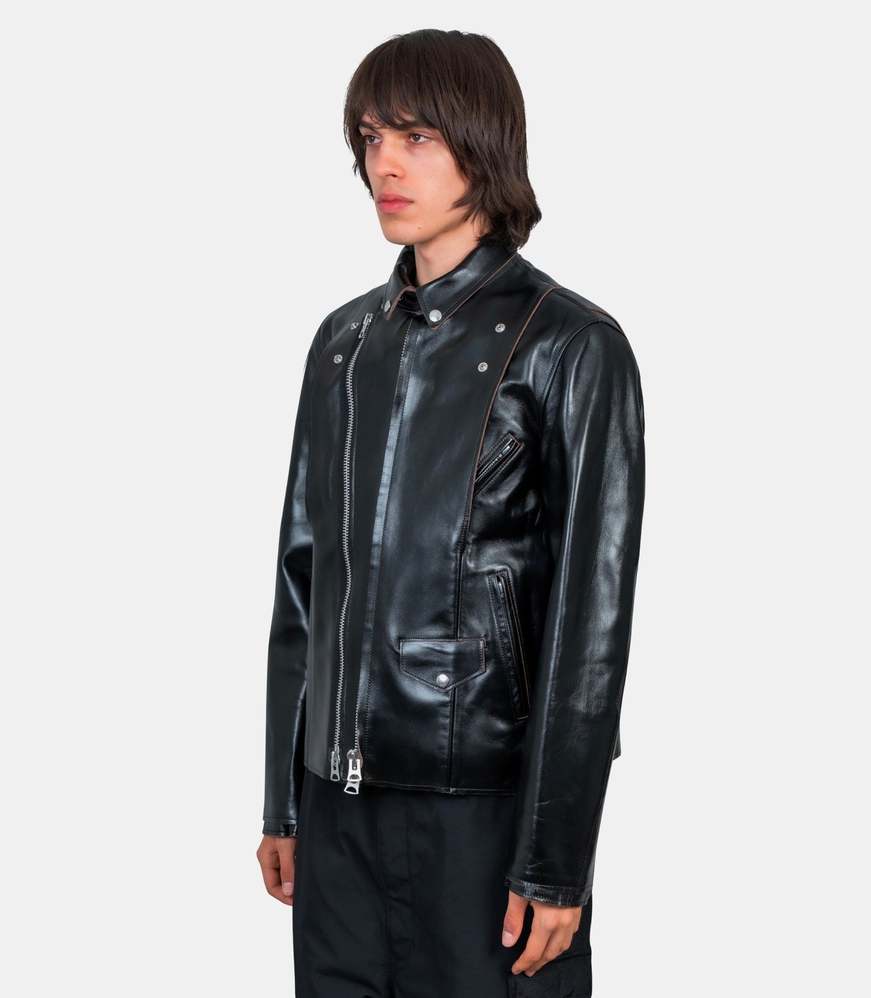 Veste biker en cuir - 25 - 03749M - 001 - 3 - Sacai