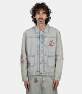 Veste denim dusty brodée fleurs - JT271-CO123-DUS-M - Drôle de monsieur