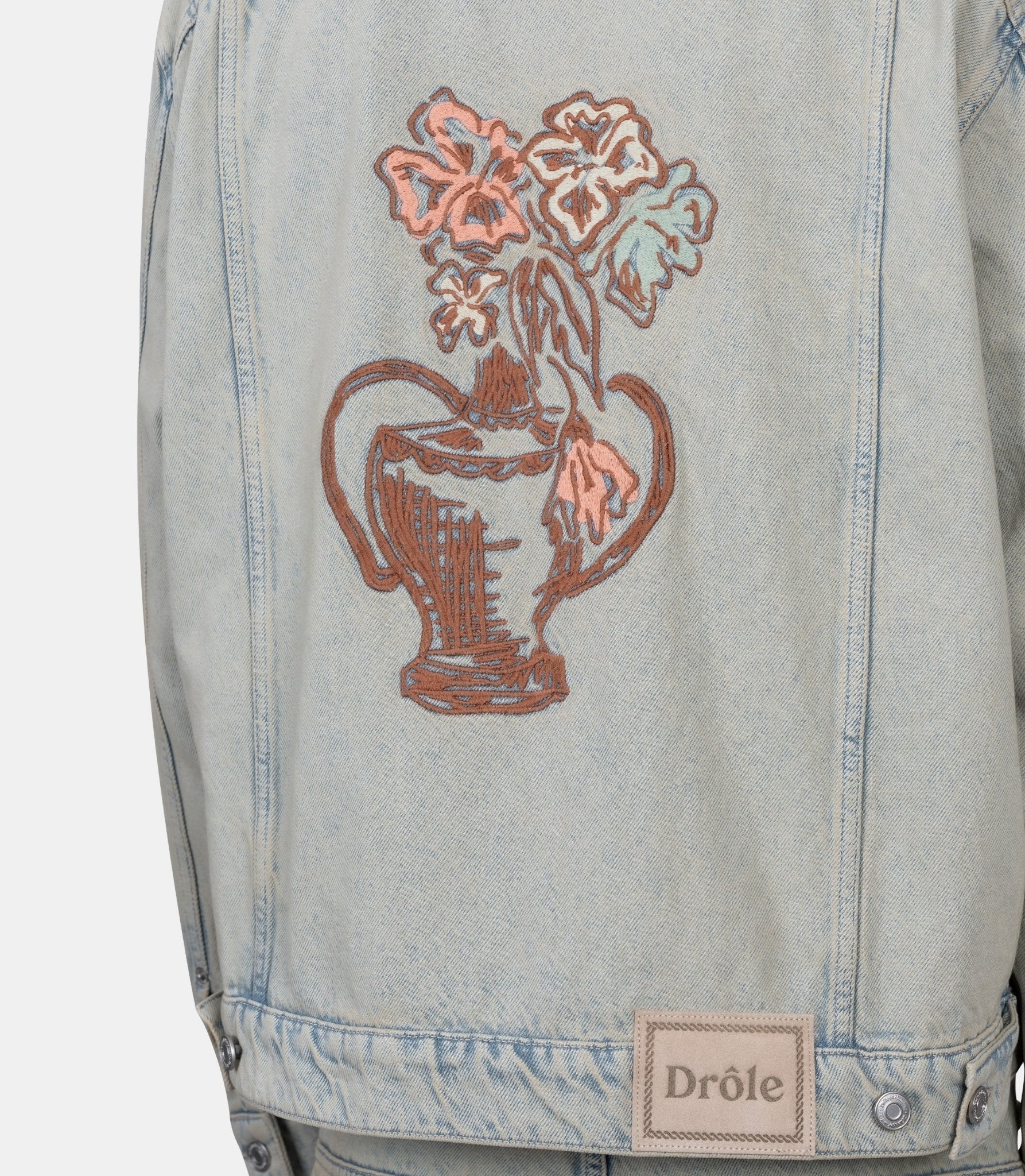 Veste denim dusty brodée fleurs - JT271-CO123-DUS-M - Drôle de monsieur