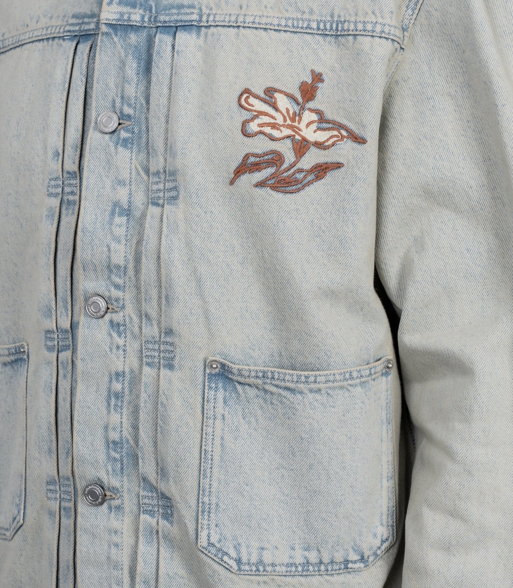 Veste denim dusty brodée fleurs - JT271-CO123-DUS-M - Drôle de monsieur