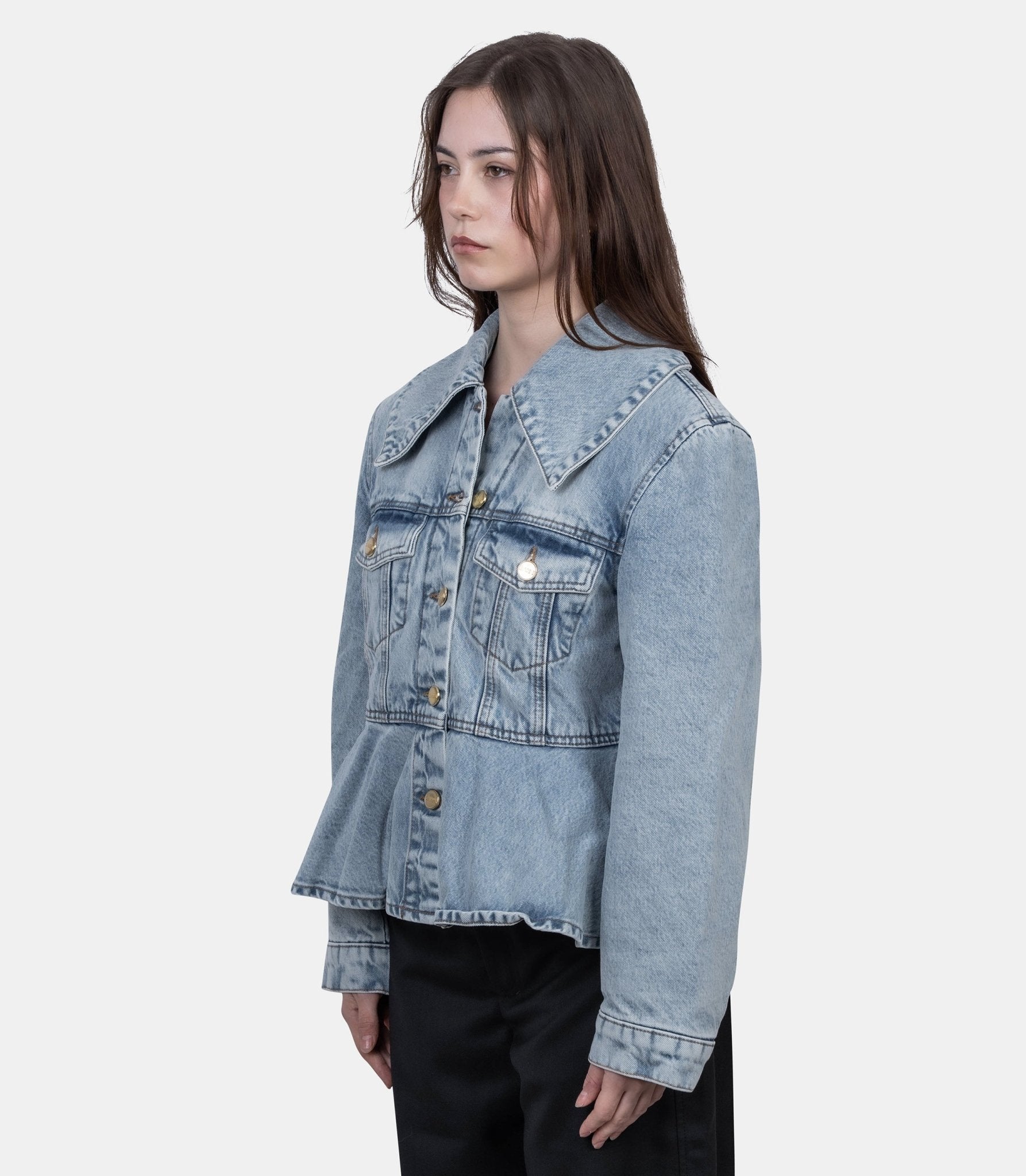 Veste rigid denim padded peplum - A1010071-11166-34 - Ganni