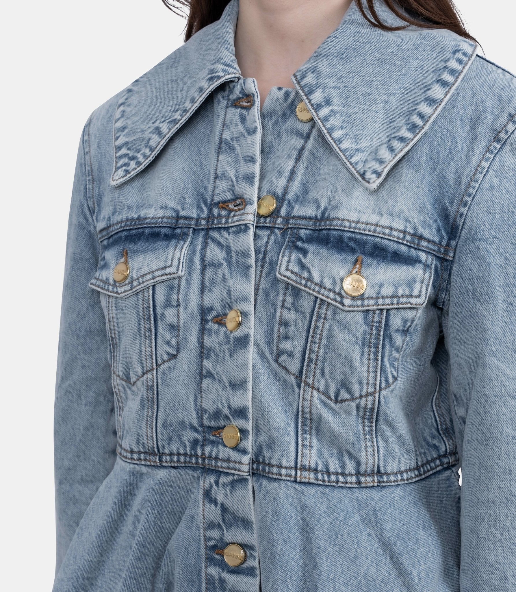 Veste rigid denim padded peplum - A1010071-11166-34 - Ganni