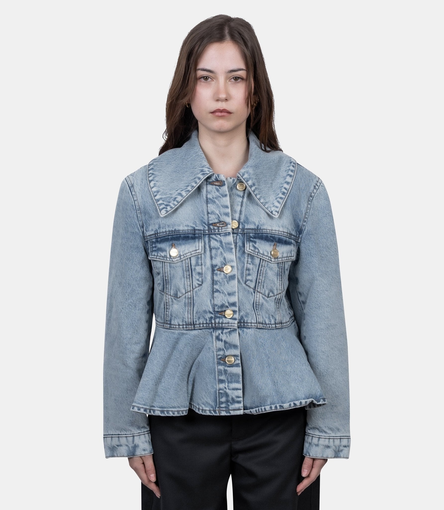 Veste rigid denim padded peplum - A1010071-11166-34 - Ganni