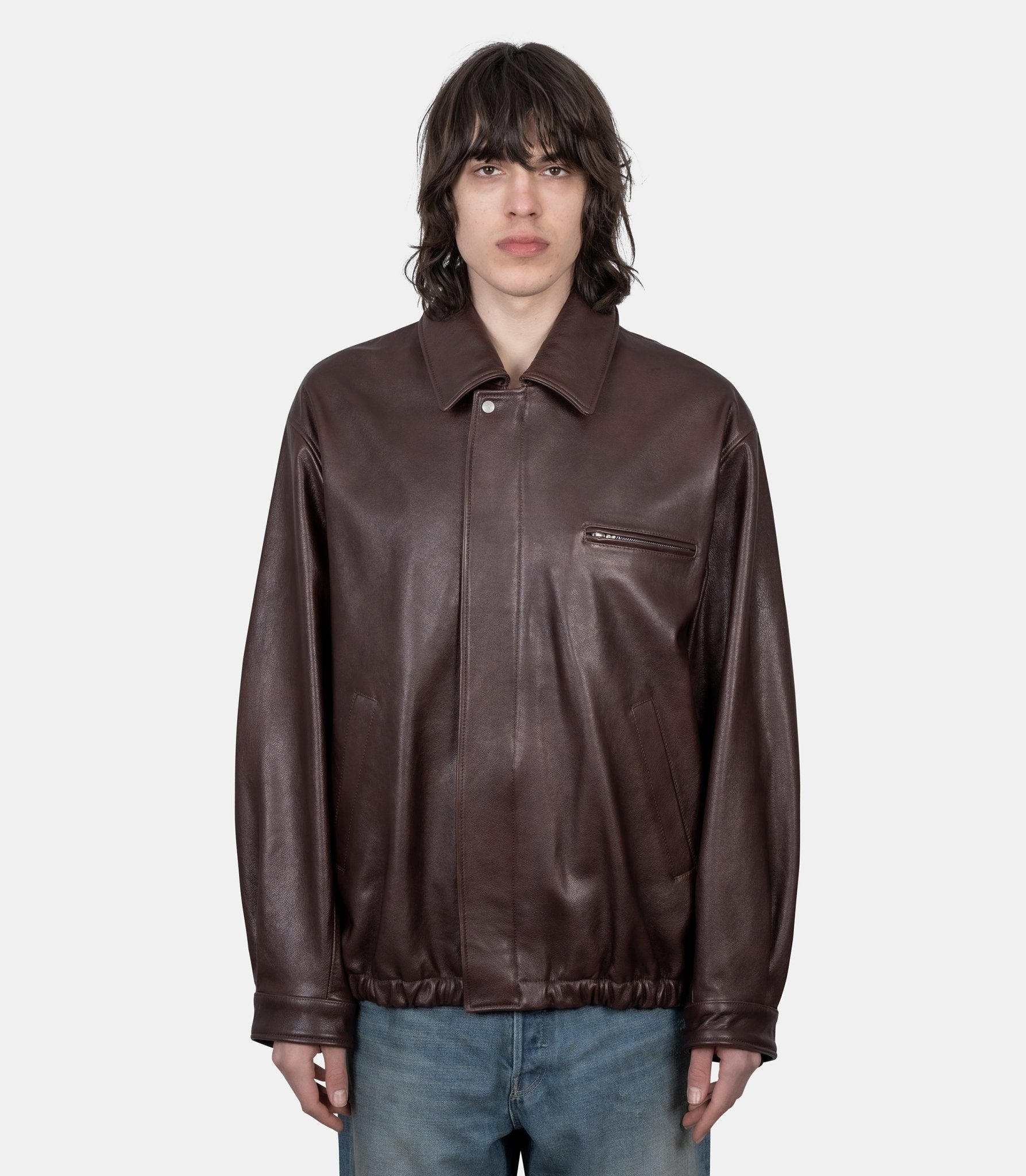 Veste zippée vintage en cuir - ST.1380-BROWN-M - Ssstein