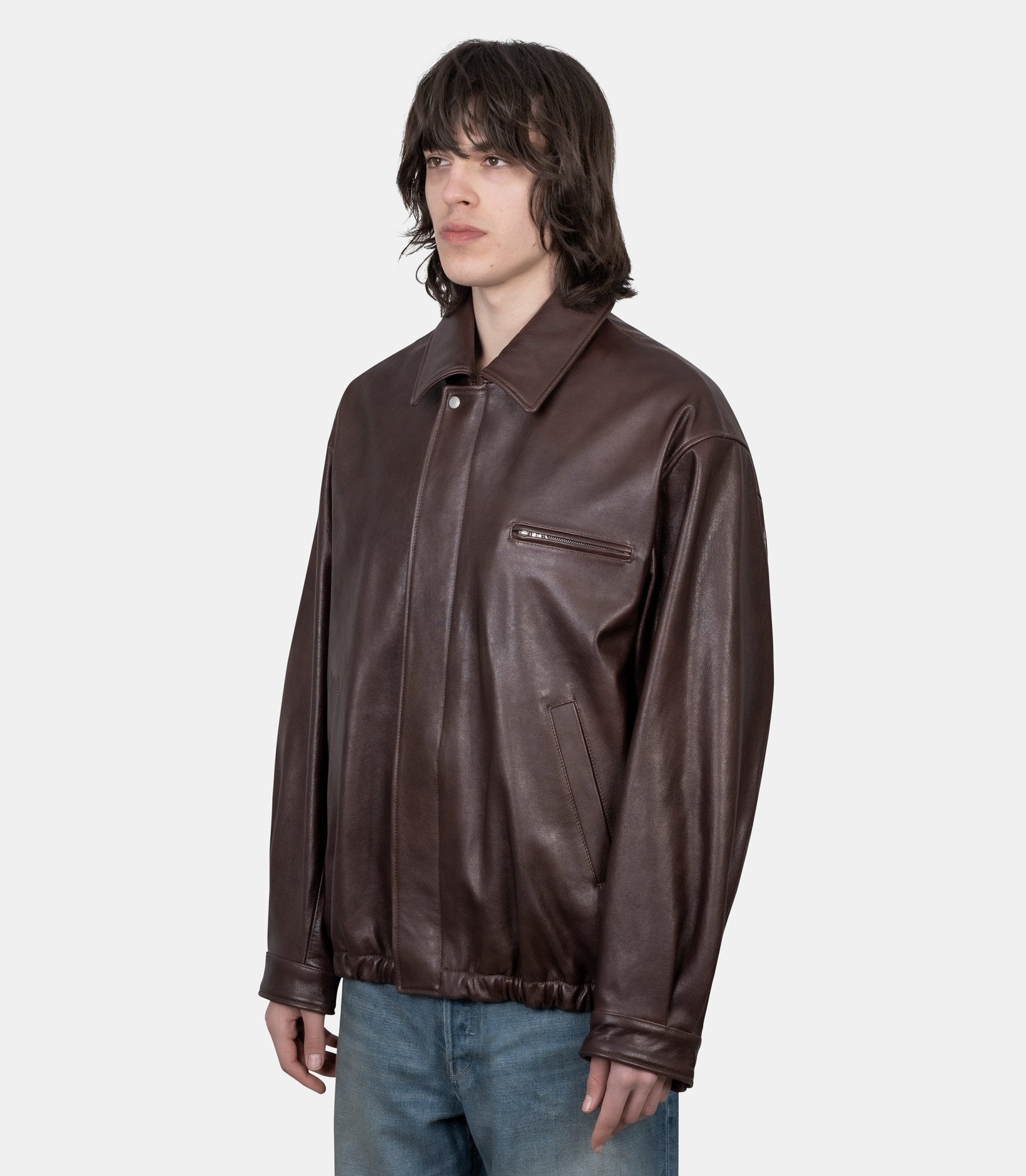 Veste zippée vintage en cuir - ST.1380-BROWN-M - Ssstein