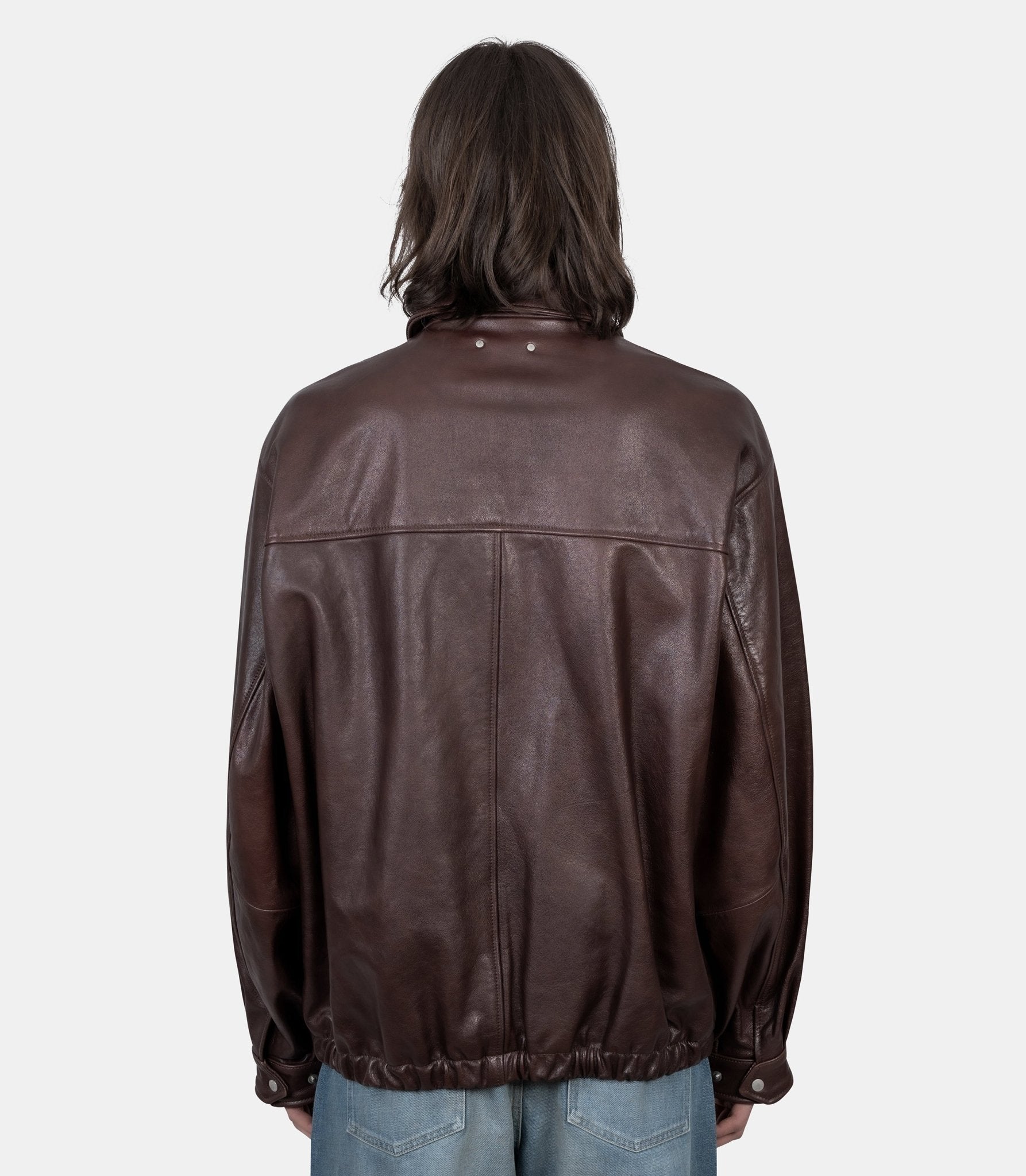 Veste zippée vintage en cuir - ST.1380-BROWN-M - Ssstein