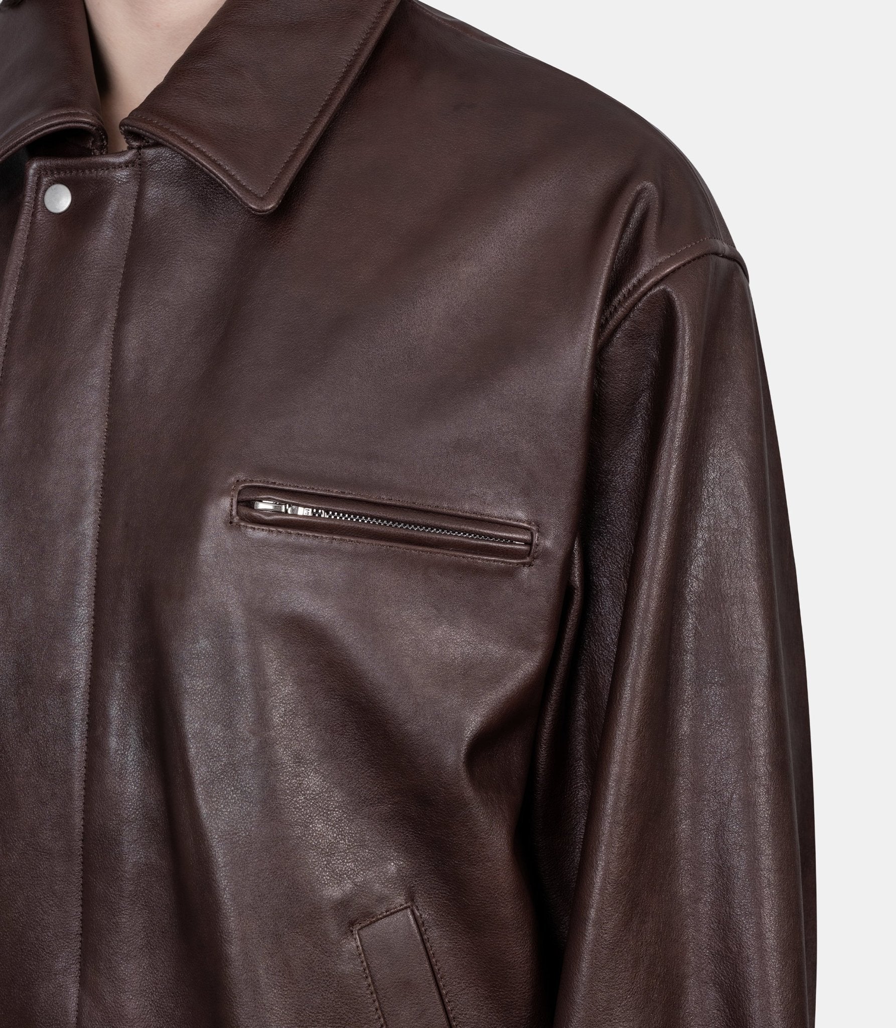Veste zippée vintage en cuir - ST.1380-BROWN-M - Ssstein
